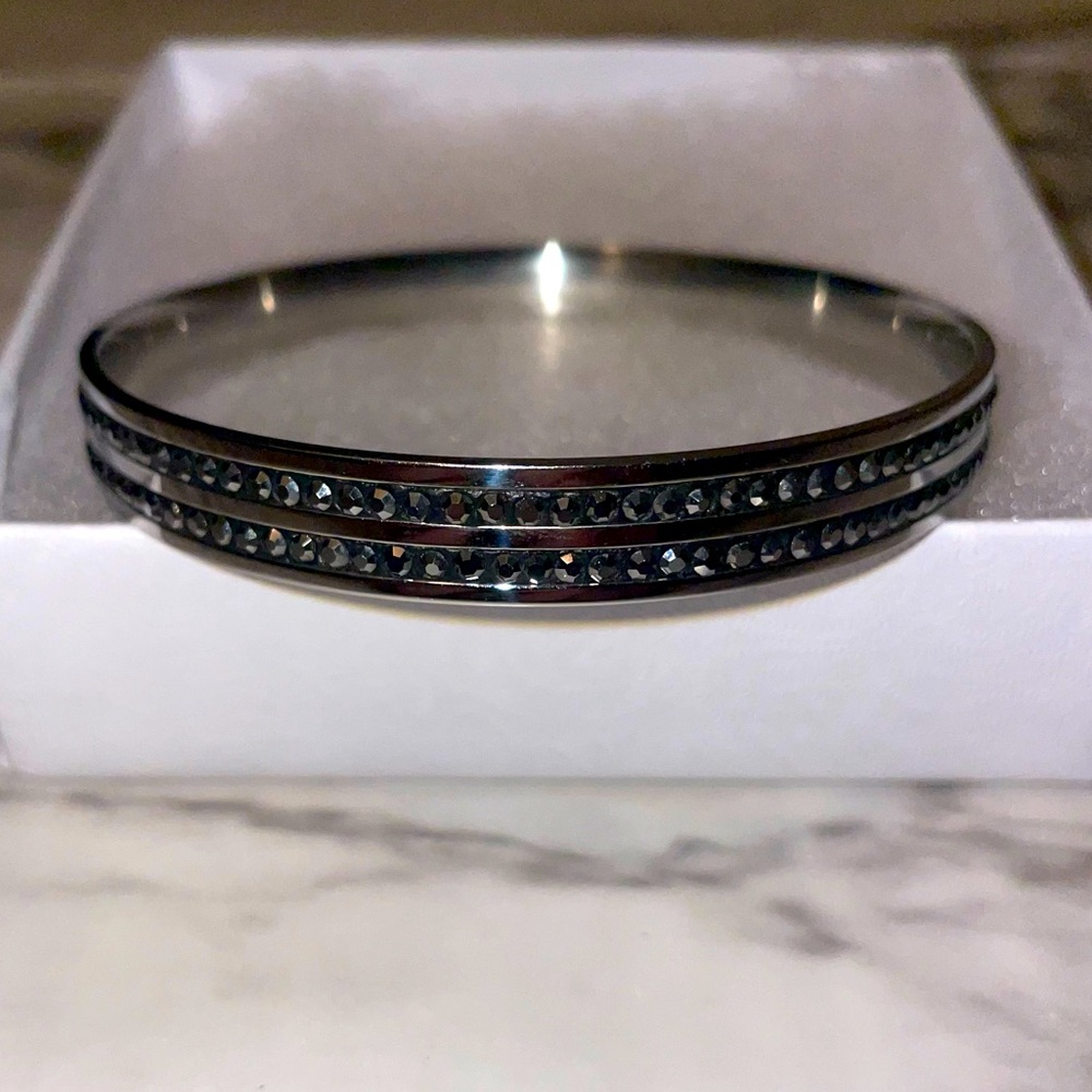 Stainless Steel Bangle with black rhinestones